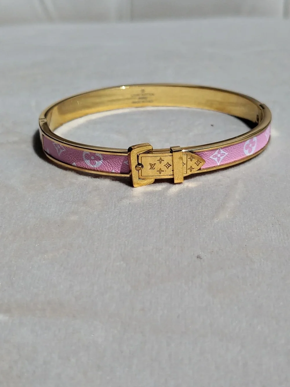 Pink and Gold Monogram Buckle Bangle Watch
